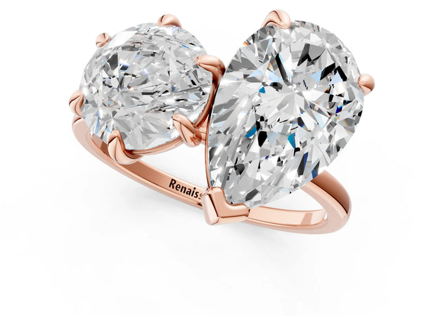 Rose gold Round and Pear Toi Moi Ring with Prong Setting and Plain Band