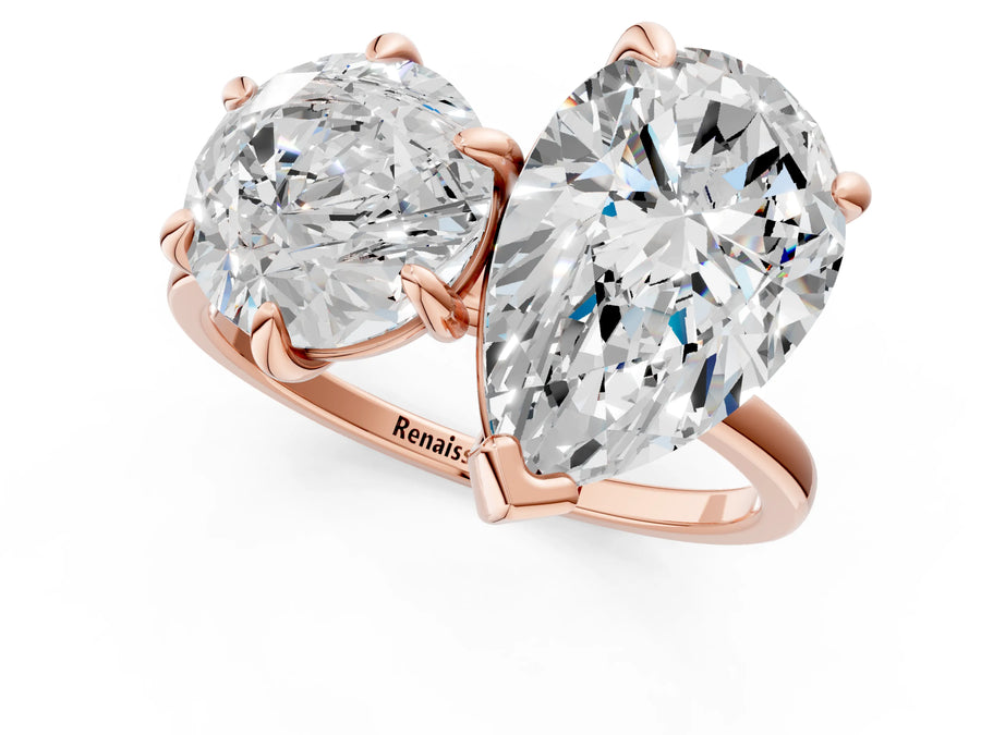 Rose gold Round and Pear Toi Moi Ring with Prong Setting and Plain Band