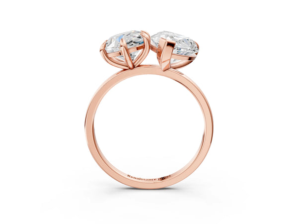 Rose gold Round and Pear Toi Moi Ring with Prong Setting and Plain Band