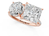 Rose gold Round and Princess Toi Moi Ring with Prong Setting and Micro Pave Band 1