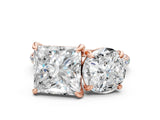 Rose gold Round and Princess Toi Moi Ring with Prong Setting and Micro Pave Band