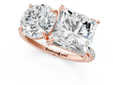 Rose gold Round and Princess Toi Moi Ring with Prong Setting and Pave Band 1