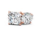 Rose gold Round and Princess Toi Moi Ring with Prong Setting and Pave Band