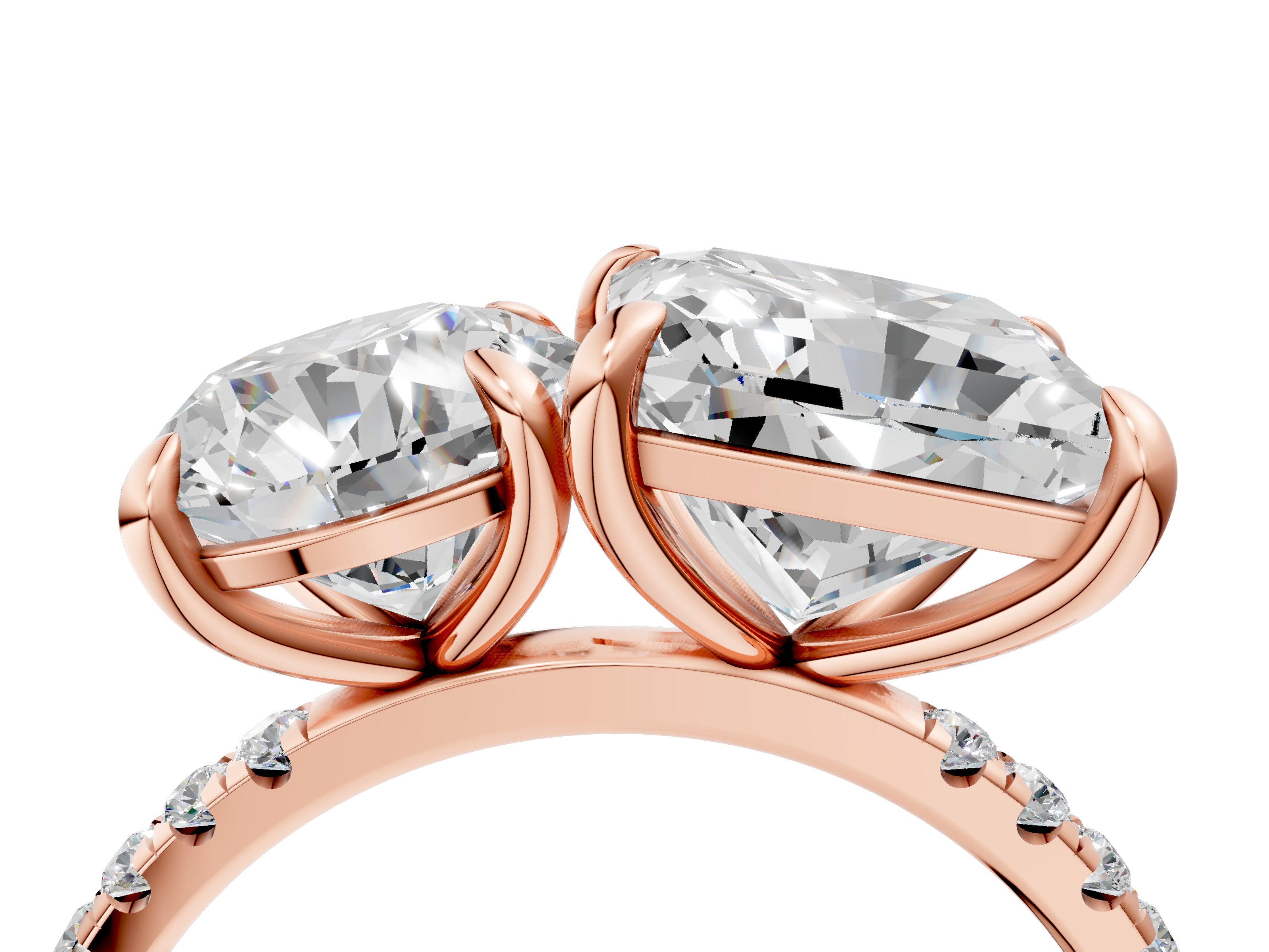 Rose gold Round and Princess Toi Moi Ring with Prong Setting and Pave Band_21