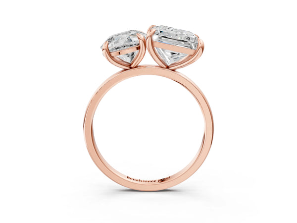 Rose gold Round and Princess Toi Moi Ring with Prong Setting and Plain Band