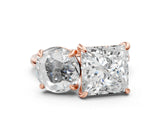Rose gold Round and Princess Toi Moi Ring with Prong Setting and Plain Band