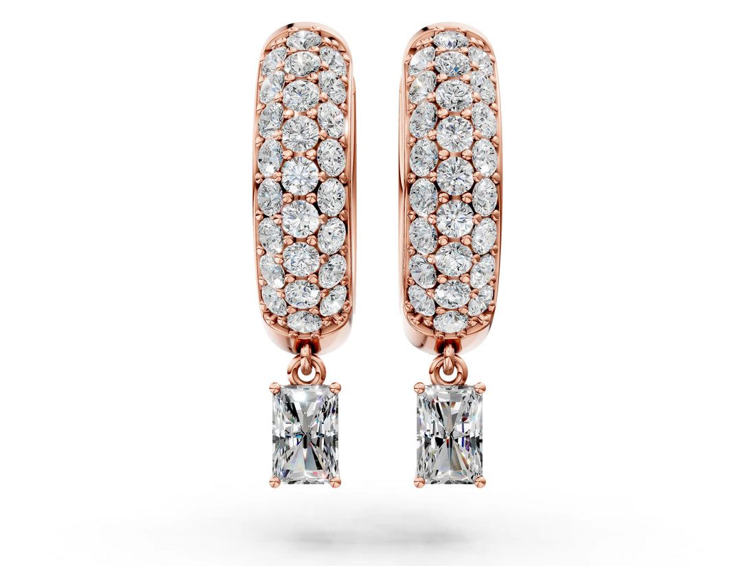 Rose gold Round and Radiant Diamond Huggie Hoop Earrings_28