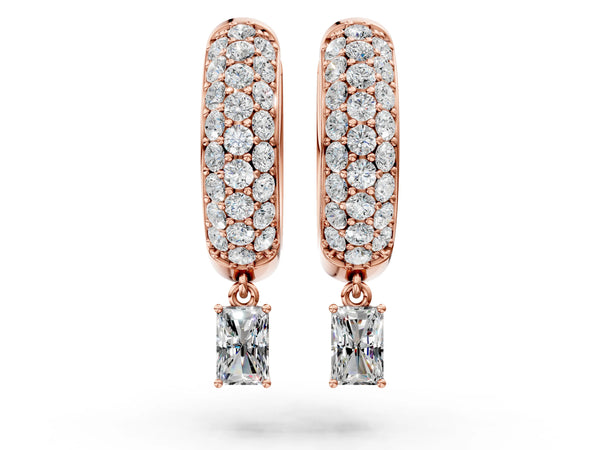Rose gold Round and Radiant Diamond Huggie Hoop Earrings