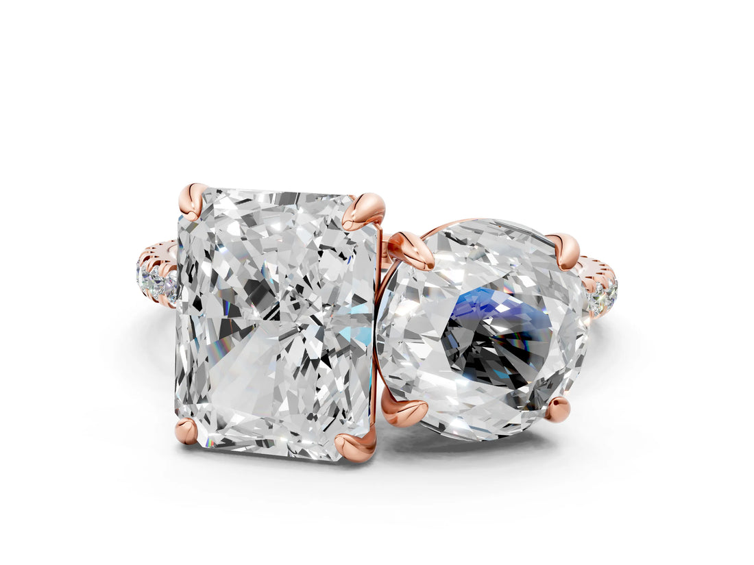 Rose gold Round and Radiant Toi Moi Ring with Prong Setting and Micro Pave Band