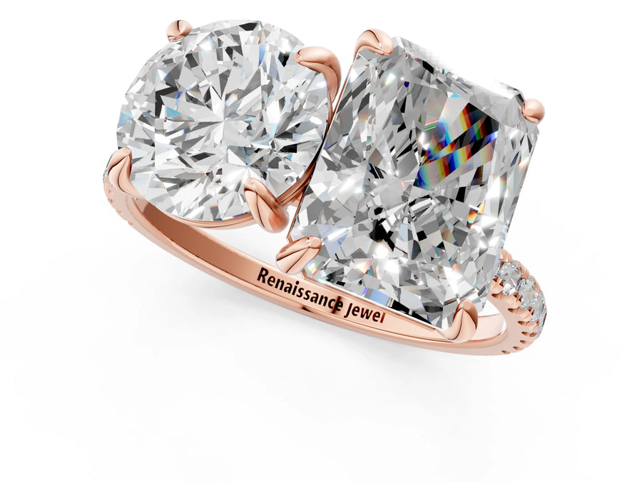 Rose gold Round and Radiant Toi Moi Ring with Prong Setting and Pave Band