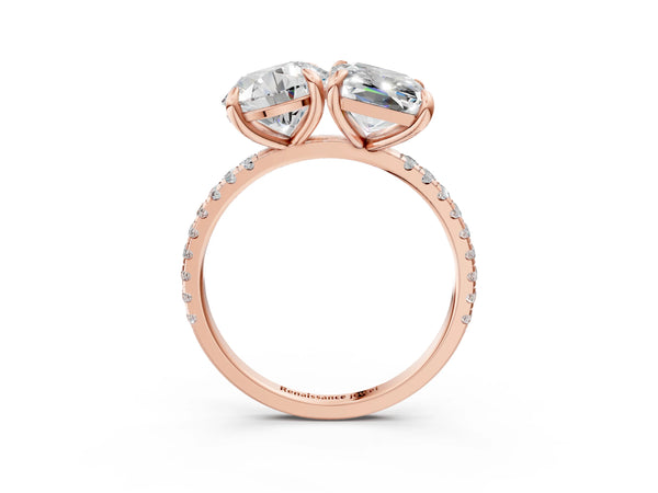 Rose gold Round and Radiant Toi Moi Ring with Prong Setting and Pave Band