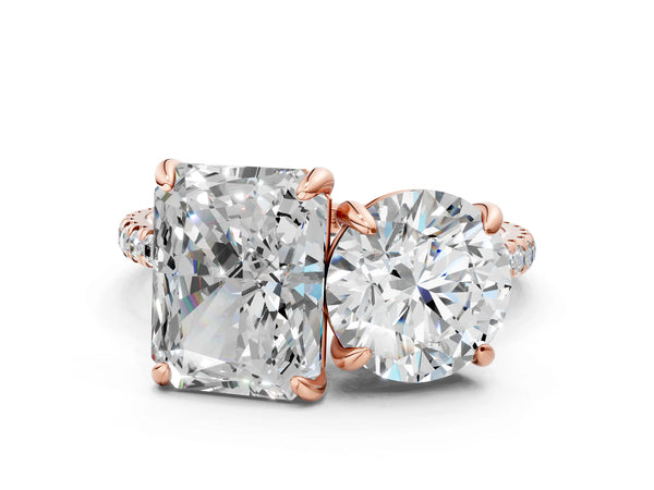 Rose gold Round and Radiant Toi Moi Ring with Prong Setting and Pave Band