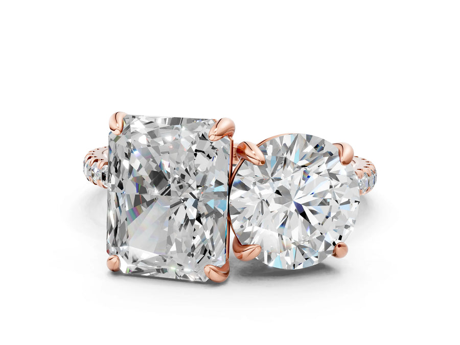 Rose gold Round and Radiant Toi Moi Ring with Prong Setting and Pave Band