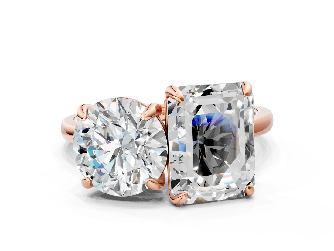 Rose gold Round and Radiant Toi Moi Ring with Prong Setting and Plain Band