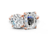 Rose gold Round and Radiant Toi Moi Ring with Prong Setting and Plain Band