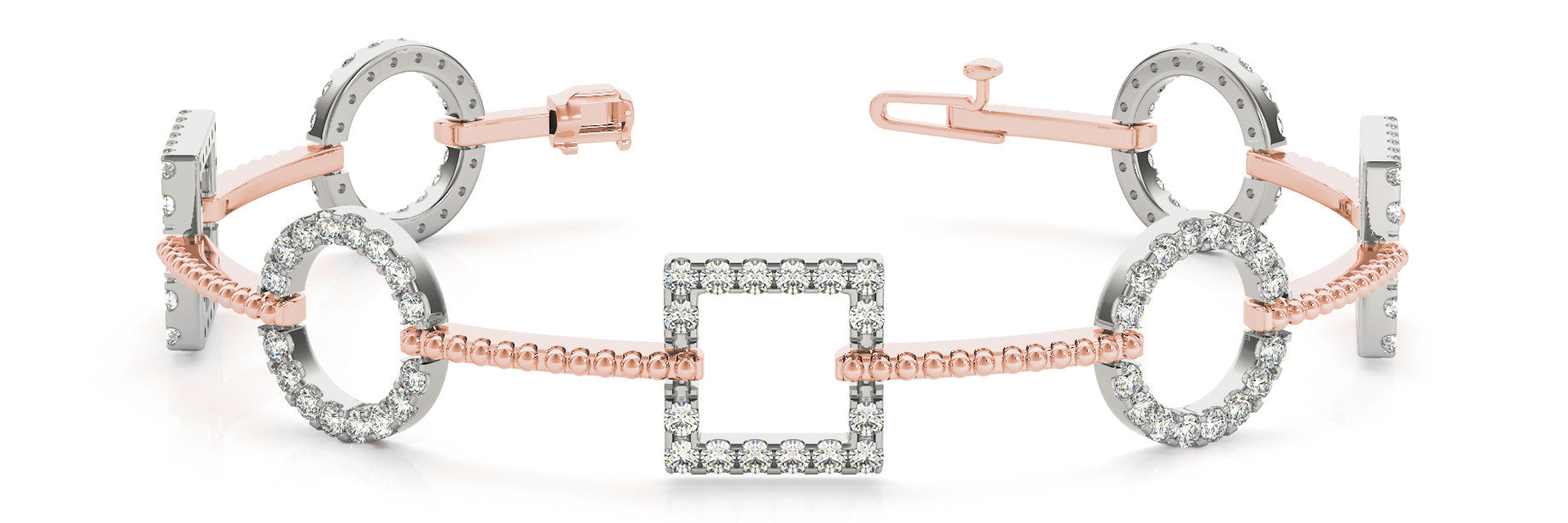 Rose gold Round and Square Diamond Bezel Bracelet with Pave Setting