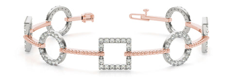 Rose gold Round and Square Diamond Bezel Bracelet with Pave Setting