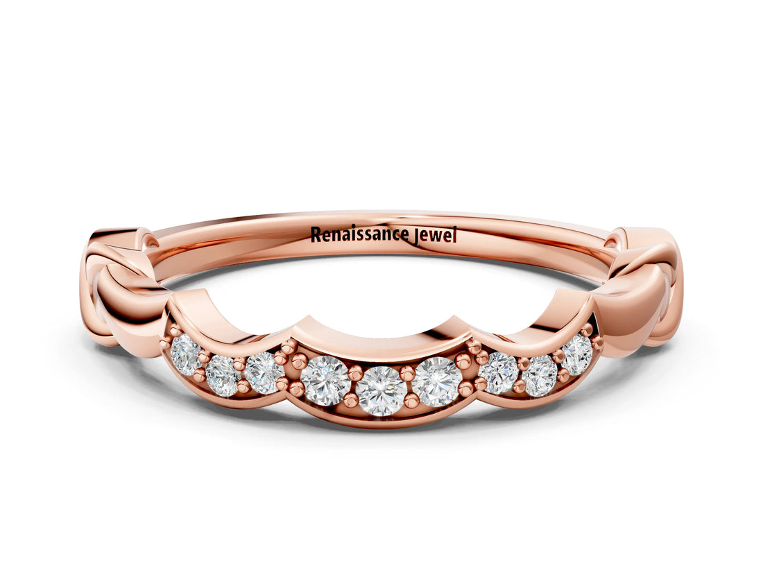 Rose gold Scalloped Diamond Curved Band with Round Brilliant Stones and Shared Prong Setting_2