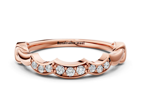 Rose gold Scalloped Diamond Curved Band with Round Brilliant Stones and Shared Prong Setting