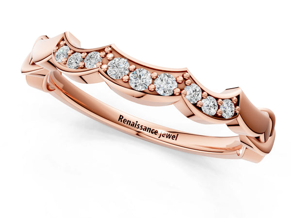 Rose gold Scalloped Diamond Curved Band with Round Brilliant Stones and Shared Prong Setting