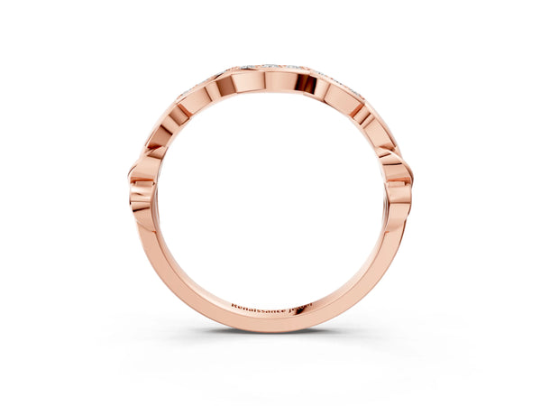 Rose gold Scalloped Diamond Curved Band with Round Brilliant Stones and Shared Prong Setting