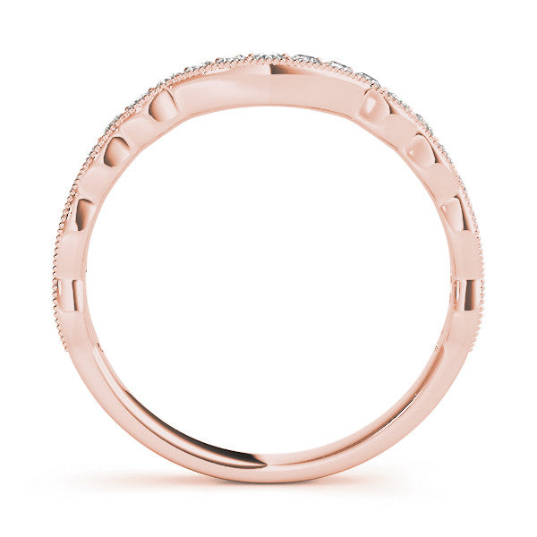 Rose gold Scalloped Diamond Round Cut Eternity Band with Pavé Setting 1