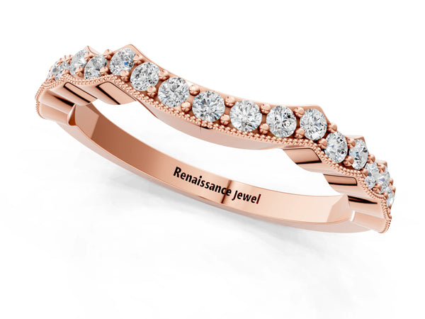 Rose gold Scalloped Diamond Round Cut Eternity Band with Pavé Setting