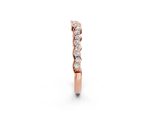 Rose gold Scalloped Diamond Round Cut Eternity Band with Pavé Setting