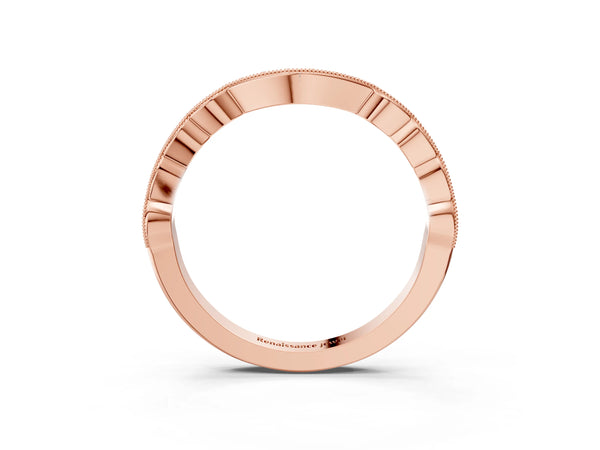 Rose gold Scalloped Diamond Round Cut Eternity Band with Pavé Setting