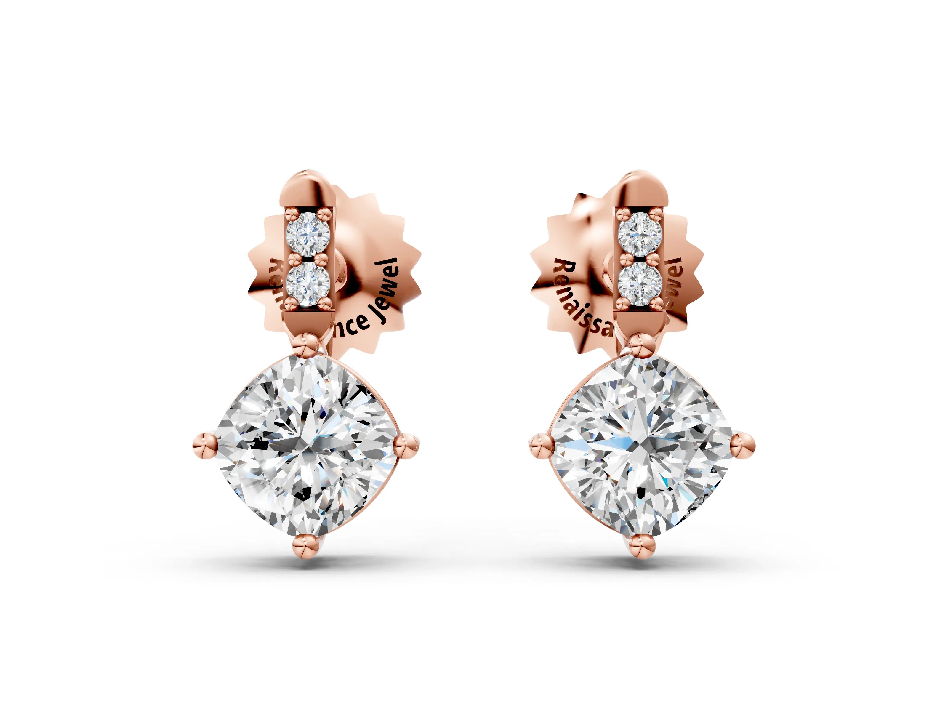 Rose gold Sideways Cushion Diamond Drop Earrings with Diamond Accent