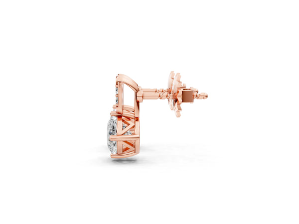 Rose gold Sideways Cushion Diamond Drop Earrings with Diamond Accent