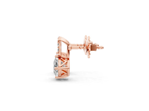 Rose gold Sideways Cushion Diamond Drop Earrings with Diamond Accent_1