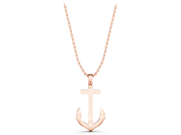 Rose gold Silver Anchor Pendant with Round Diamond Bezel Setting
