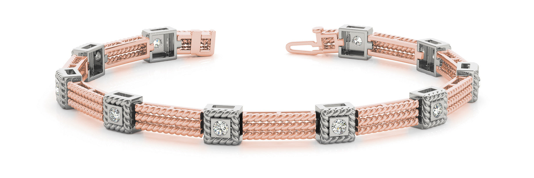 Rose gold Square Bezel Diamond Rope Chain Bracelet