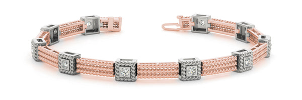 Rose gold Square Bezel Diamond Rope Chain Bracelet
