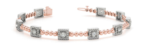 Rose gold Square Bezel-Set Round Diamond Rope Link Bracelet