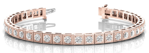 Rose gold Square Bezel-Set Round Diamond Tennis Bracelet with Box Clasp
