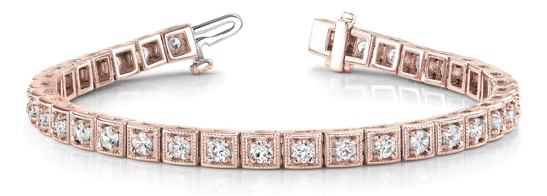 Rose gold Square Bezel-Set Round Diamond Tennis Bracelet with Four-Prong Setting