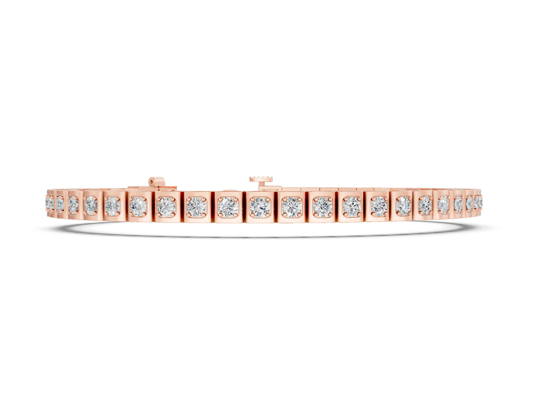 Rose gold Square Channel Set Round Diamond Tennis Bracelet_2