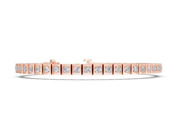 Rose gold Square Channel Set Round Diamond Tennis Bracelet
