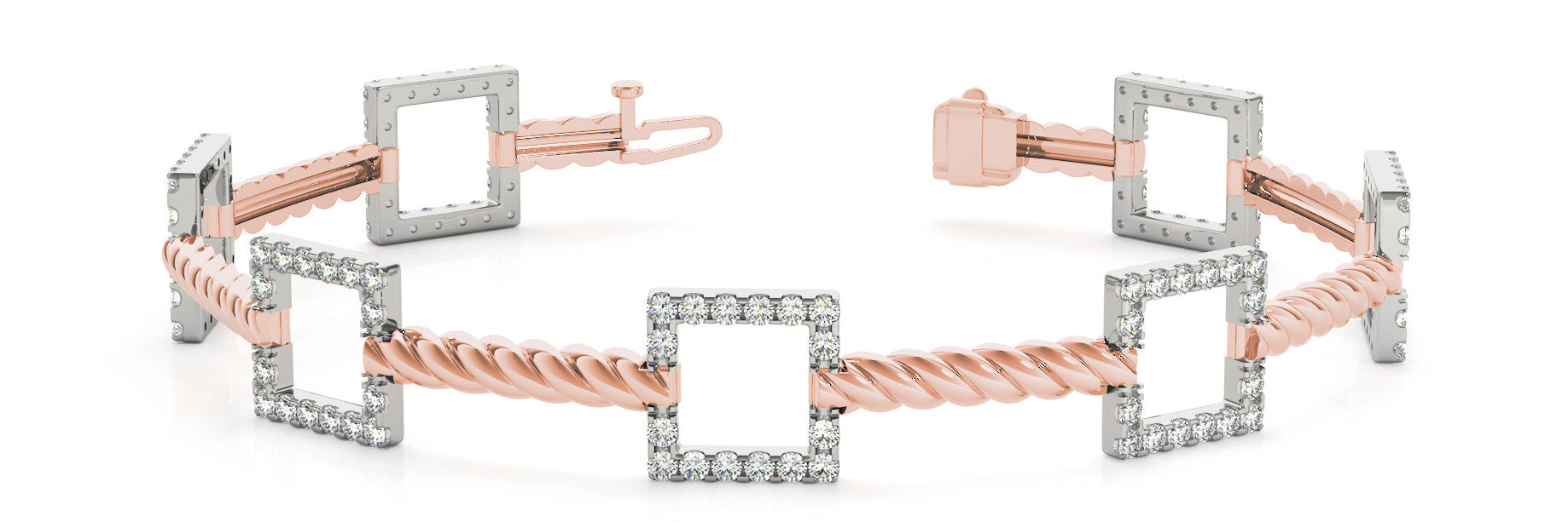 Rose gold Square Diamond Pavé Twisted Link Bracelet