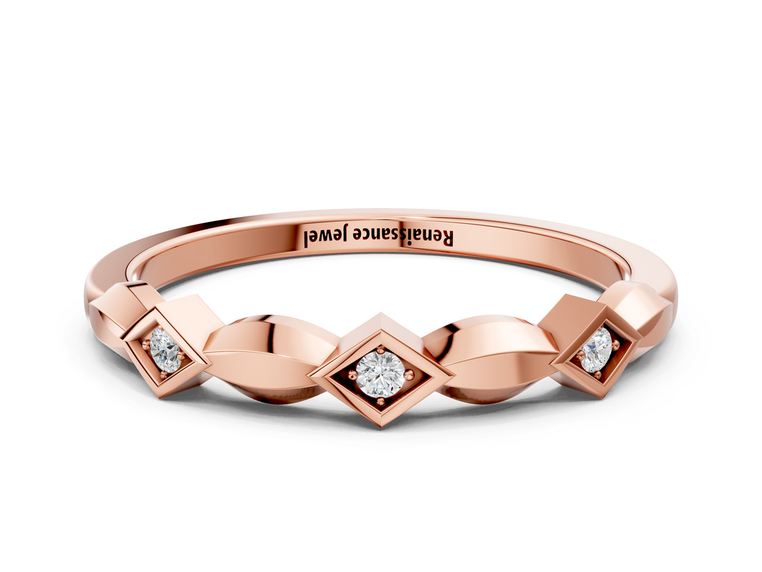 Rose gold Square Diamond Twist Band with Bezel Setting_23