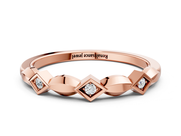 Rose gold Square Diamond Twist Band with Bezel Setting