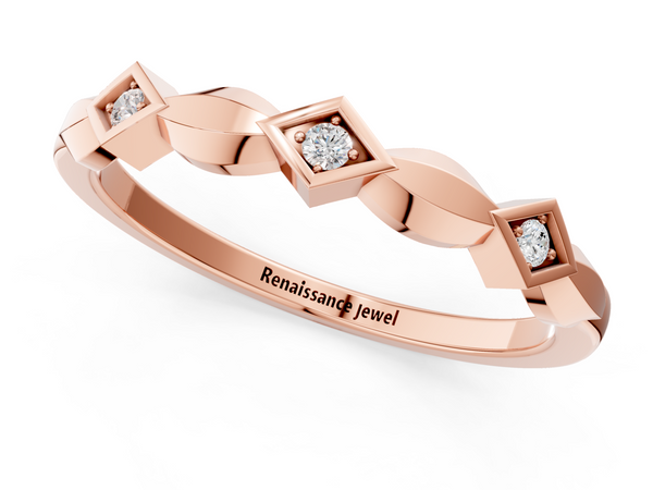 Rose gold Square Diamond Twist Band with Bezel Setting