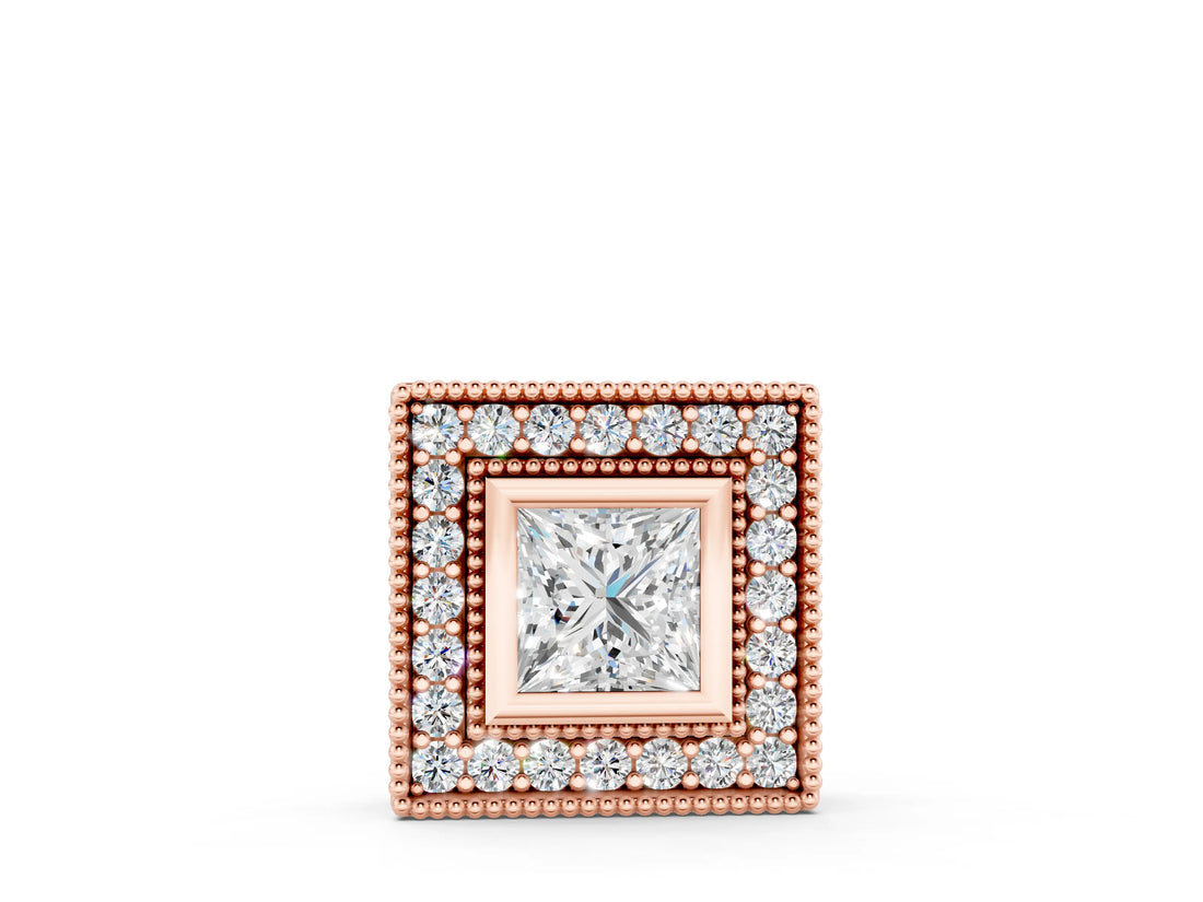 Rose gold Square Halo Princess Cut Pendant with Bezel Setting_4