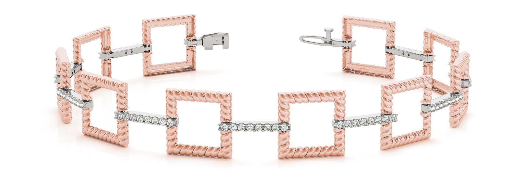 Rose gold Square Link Diamond Pavé Rope Bracelet