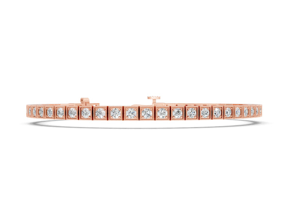 Rose gold Square Milgrain Diamond Tennis Bracelet