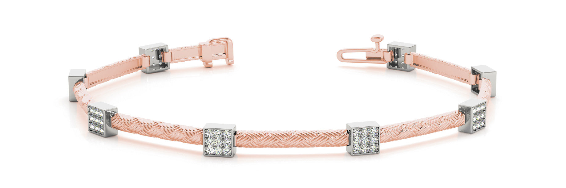 Rose gold Square Pave Diamond Cable Bracelet with Box Clasp