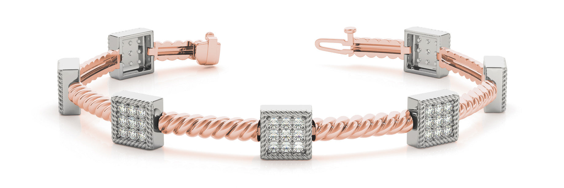 Rose gold Square Pave Diamond Rope Bracelet with Box Clasp