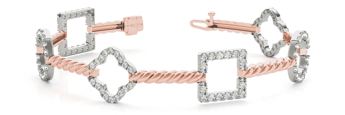 Rose gold Square and Clover Diamond Pave Twisted Cable Bracelet